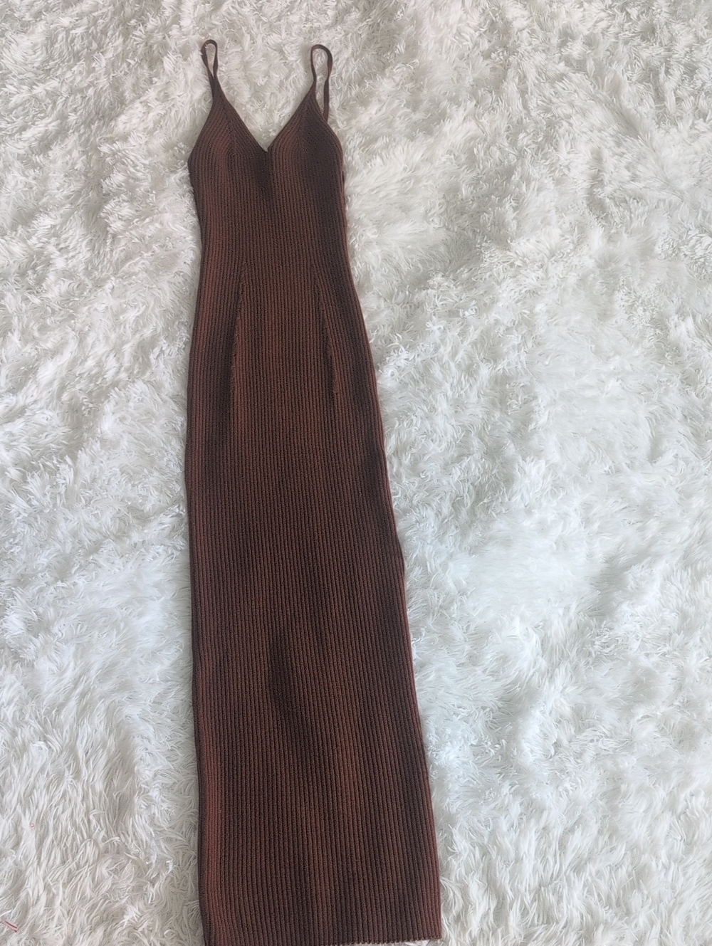 SHEIN Chocolate Brown Ribbed Maxi Slip Dress